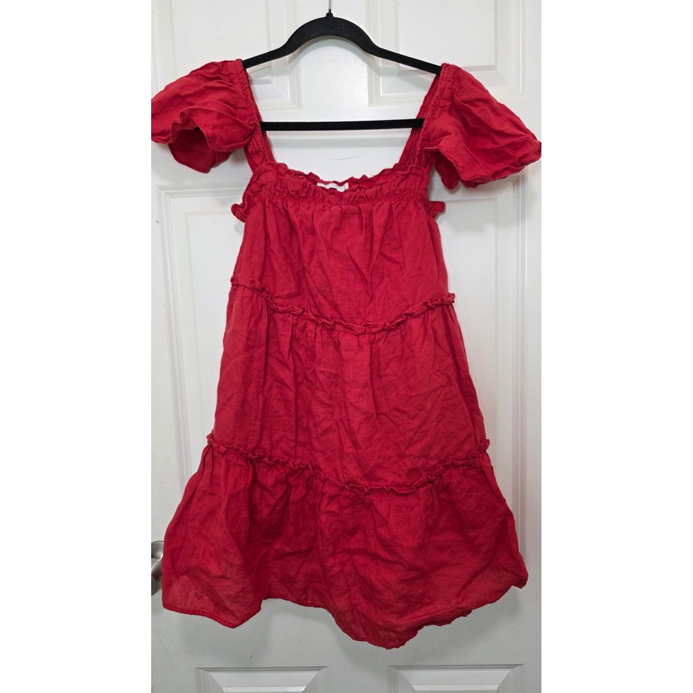 Zara Ruffle Tiered Dress Girls 12-13 Red Summer Short Sleeve Smocked